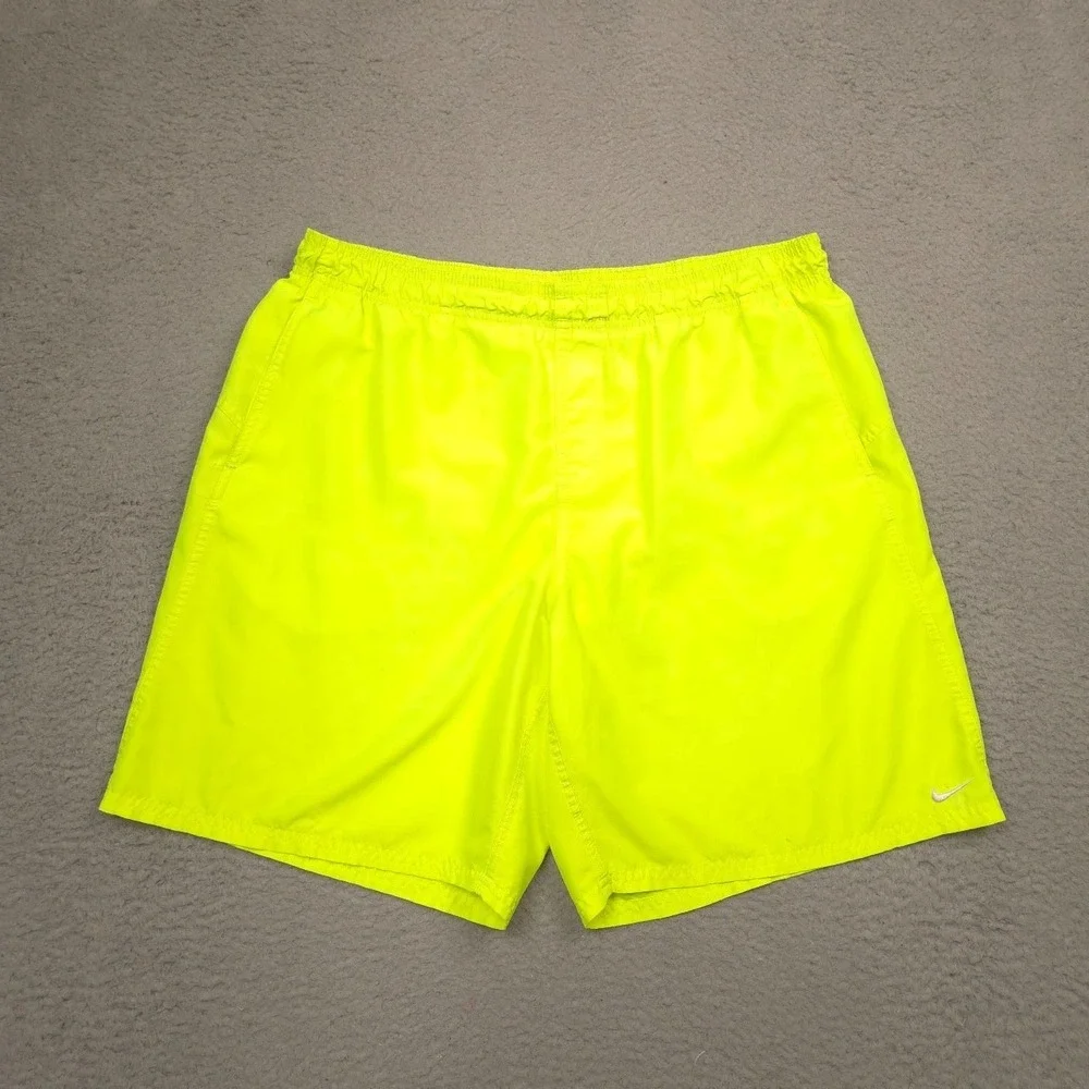 Nike Swim Trunks Mens XL Neon Yellow Elastic Waist Drawstring Pockets